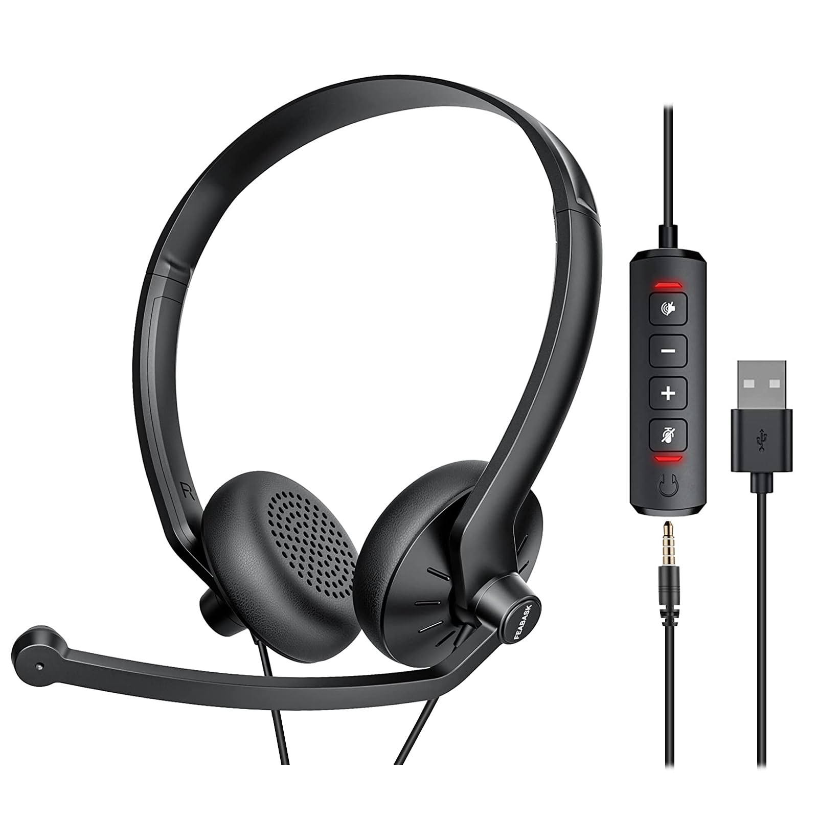 Feabask Usb Headset With Microphone For Pc Laptop   Wired Computer Headphones With Noise Cancelling Microphone For Home Office O